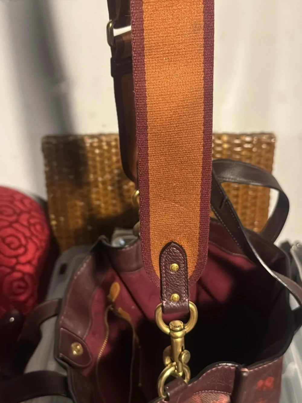 Coach Burgundy and Orange Signature Tote